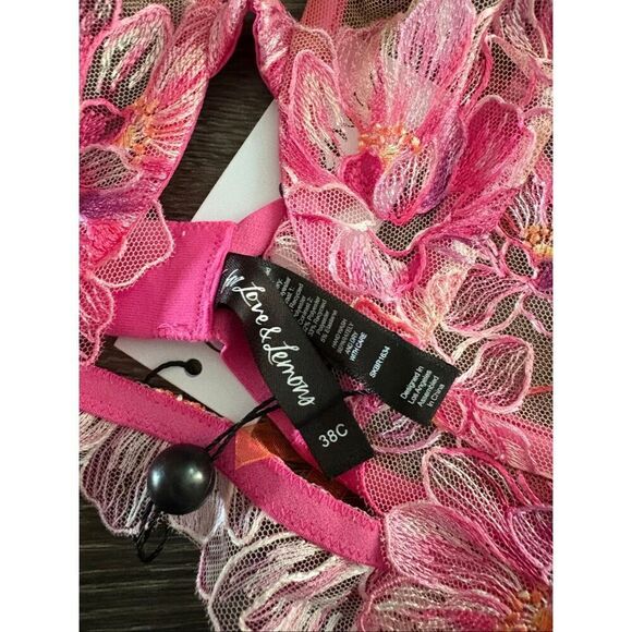 NWT For Love & Lemons Hibiscus Embroidery Pink Floral Underwire Bra Size 38C - Picture 5 of 6